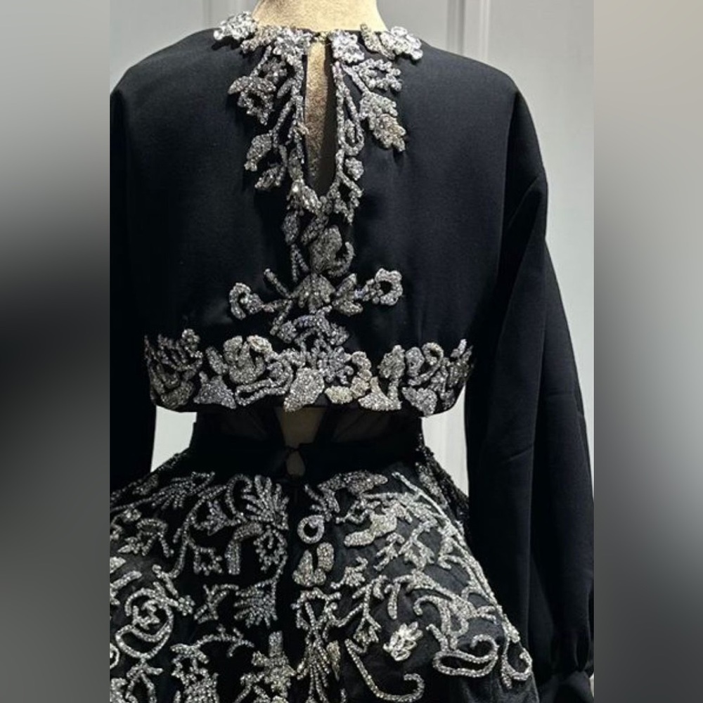 Black Couture Encrusted Corset Gown - Picture 5 of 5